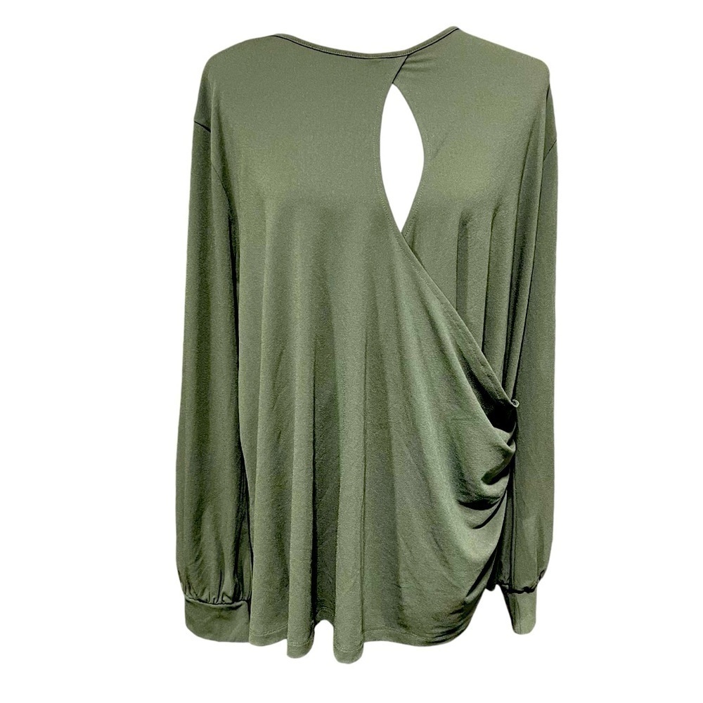 Universal Standard Cleo Keyhole Wrap Jersey Crepe Blouse Olive Green Sz Large 3X